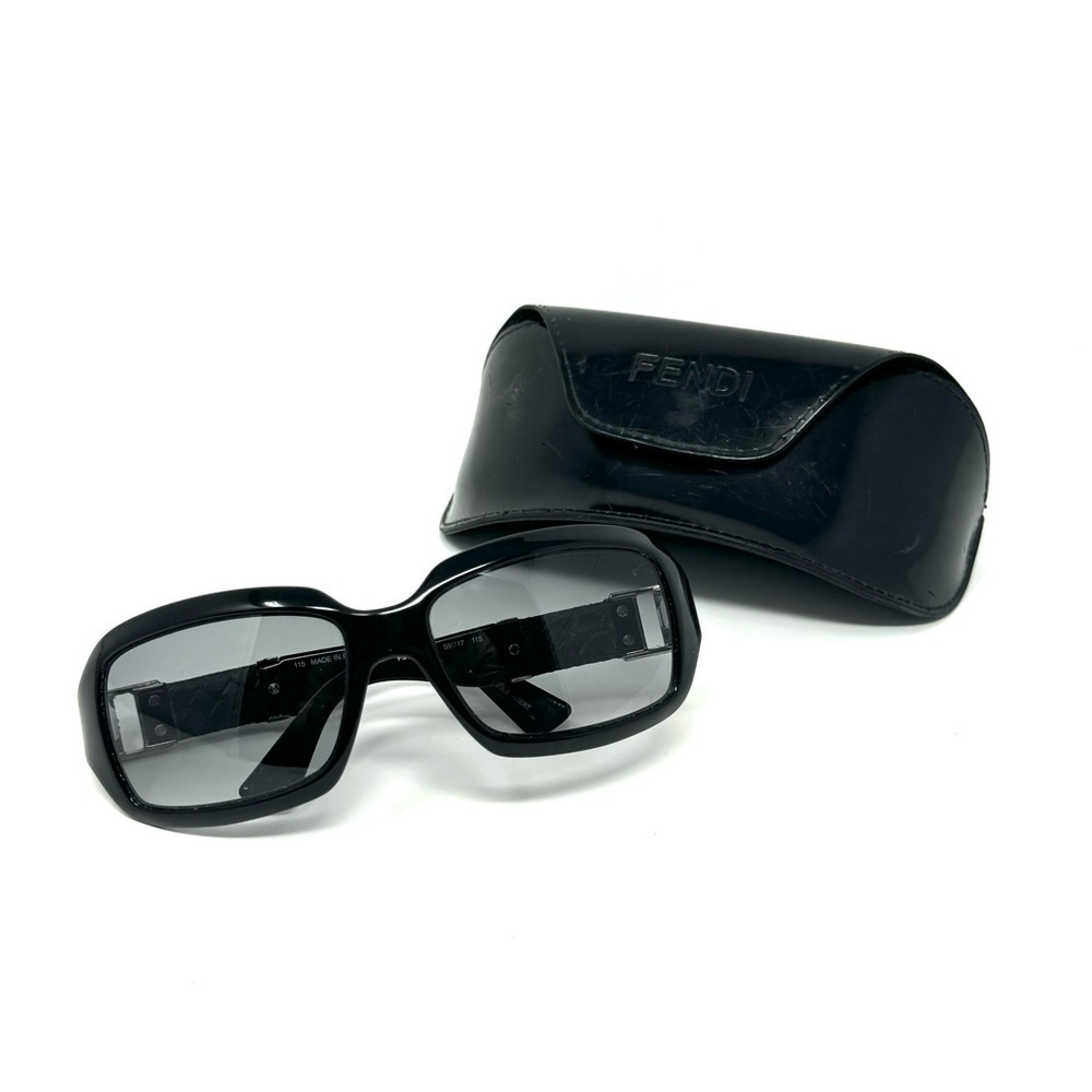 Fendi FS447 Black Sunglasses – 59mm Oversized with Braided Leather Temples - Picture 2 of 8